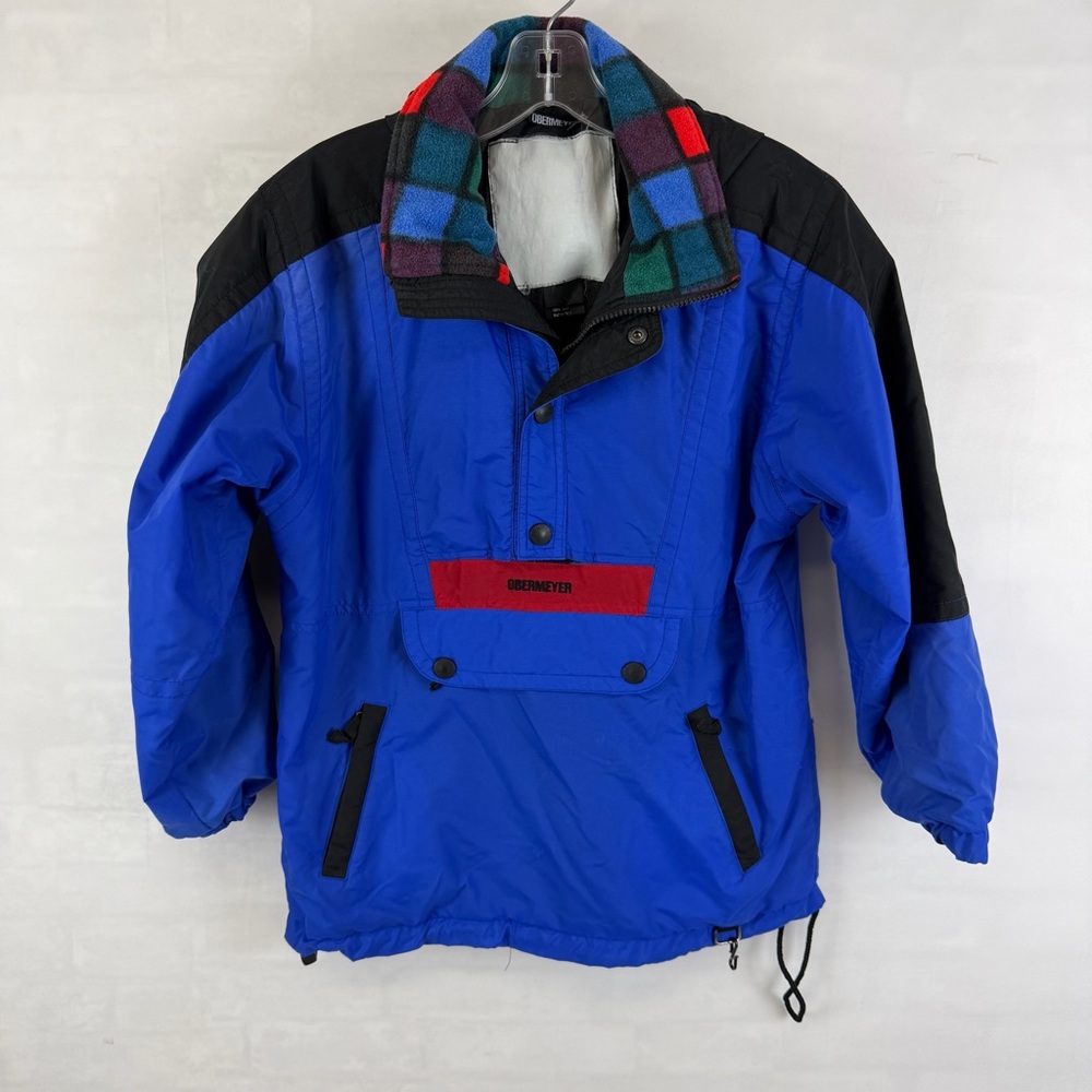 Vintage Obermeyer Juniors Hayden‎ Ski Jacket Blue Black Pullover Hooded Size L